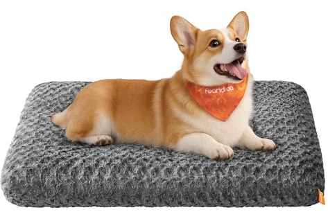 Feandrea hundbädd, storlek L, för medelstora hundar, husdjursbädd, plyschtyg, 95 x 60 cm, mjuk vaddering, tvättbar, halkfri, skiffergrå PGW292GN01