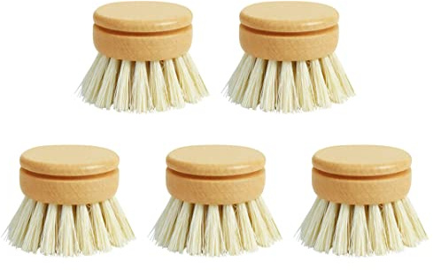 Eco-Friendly Dish Brush Replacement Heads - 5 Pieces Natural Sisal Hemp and Beech Wood Scrubbing Brushes 1