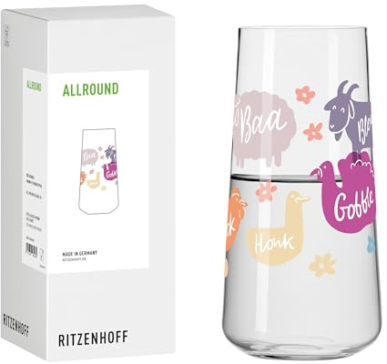 RITZENHOFF 8181001 Universalglas 600 ml - Serie Farm - Trinkglas Nr. 1 mit Motiv Tiere- bunt - Made in Germany