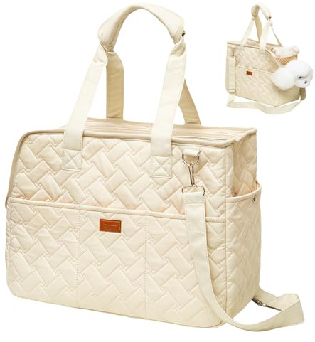 GOEDCH Hundetragetasche bis 5kg: Hundetasche für kleine Hunde Katze, Atmungsaktiv Faltbare Hundetransportbox mit Sicherheitsgurt & Taschen, Hundetrage Soft Sided für Outdoor, Reisen, Auto(41x30x18cm)