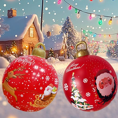 WDEC 2PCS Bolas Inflables Gigantes de Navidad, Globos Llenos de PVC Navideño, Decoración Jardín Exterior, Inflable Adorno Navideño de PVC para Navidad Interior Exterior Hogar Jardín Césped Decoración