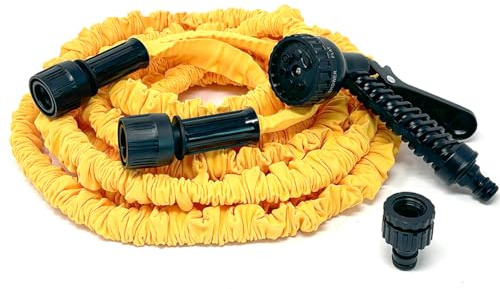 CABLEPELADO - Manguera Extensible 7,5 Metros con Pistola de Riego – 7 Modos de Pulverización – Ligera, Compacta y Resistente – Incluye Conectores Rápidos – Ideal para Jardín, Césped, Terraza