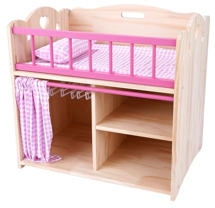 BABESIDE Baby Doll Crib Set for 12-16 Inch Babydolls, 2 in 1 Wooden Baby Doll Accessories Dolls Bed Dolls Closet with Bedding and Hangers, Pretend Play Toy for Kids