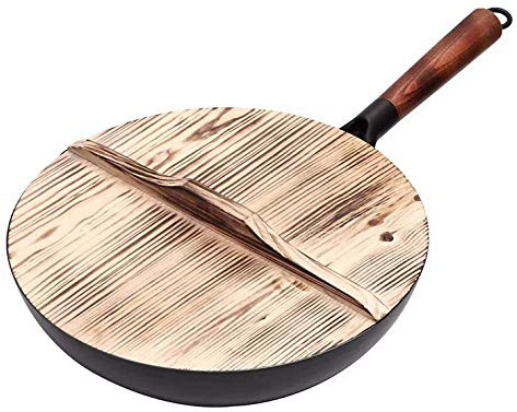 Wok de acero al carbono con tapa, hecho a mano, sin revestimiento, no se oxida, sartén antiadherente, para estufas eléctricas, de inducción y de gas