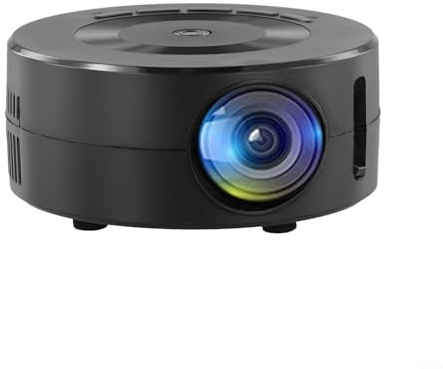 Mini proiettore portatile con connettività smartphone, per uso domestico e in viaggio, compatibile con power bank mobili e altoparlanti esterni, colore nero