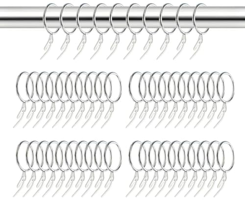 50 Psc Metal Curtain Rings And Hooks, 30mm Internal Diameter Silver Curtain Rings, Curtains Pole Rings, Silver Hanging Rings for Poles,Shower Curtains Rods and Drapery