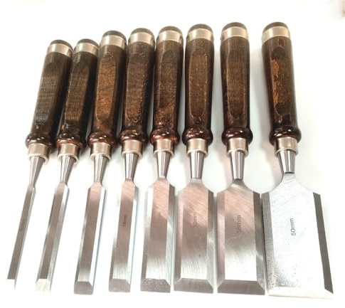 PLMNBQWE 8 Piece Wood Chisel Set for Woodworking, Includes 6mm, 38mm, and 50mm Chisels - Firmer Chisel Set for Hand Tools and Mortise Chisel Set