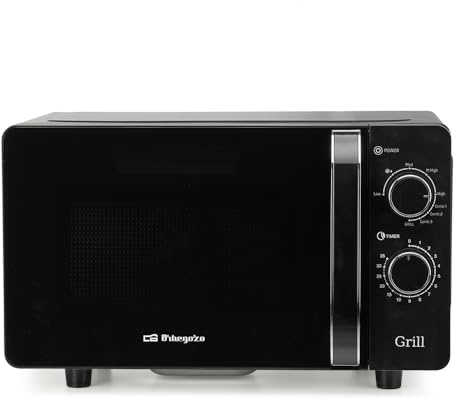 Microondas Orbegozo MIG 2071 CE, 20 Litros, 700 W, Sin plato giratorio, apta para platos cuadrados, 5 niveles de potencia, función grill, negro.