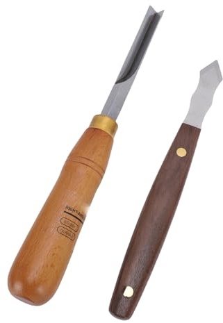 Luocute Ensemble de Ciseaux à Bois, Lames en Acier SK5 avec Manche Confortable en Bois de Hêtre pour le Travail du Bois, Rainures Carrées et Sculpture D'angle, Ciseaux Ergonomiques en