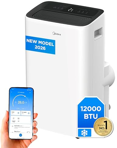 MIDEA Pingüino Aire Acondicionado Portátil 4 en 1 | 3000 Frigorías/12.000 BTU con Control por App | Climatizador y Deshumidificador hasta 35m2 - Modo Sleep, Mando a Distancia | Incluye kit de ventana