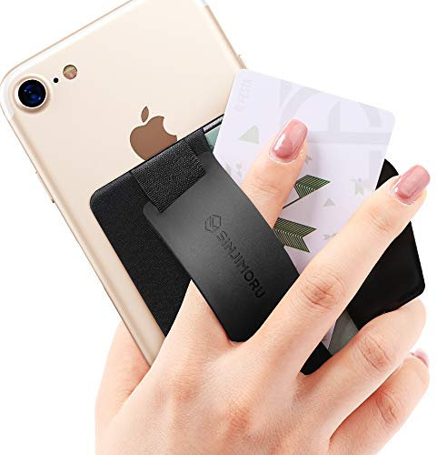 Sinjimoru Phone Grip Card Holder with Kickstand, Secure Stick On Card Holder for iPhone, Sinji Pouch B-Grip Silicone Black