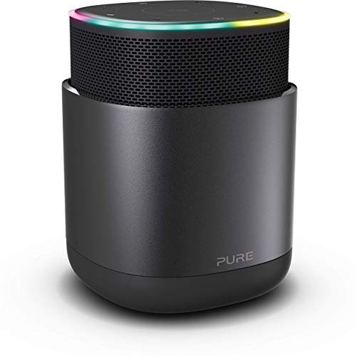 Pure DiscovR Altoparlanti Bluetooth con Alexa Integrato, Multiroom, Ricarica Veloce, Suono a 360 gradi, 15 ore di Durata della Batteria, Radio Internet e Privacy Migliorata, Grafite/Nero
