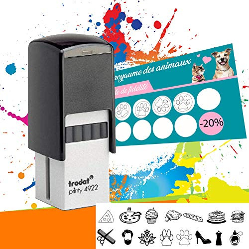 Trodat Printy 4922 - Tampon Encreur Automatique Cartes De Fidélité 4 lignes À Personnaliser - Empreinte 20 x 20 mm Offerte (Noir)
