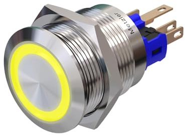 Metzler - Druckschalter 22mm - LED Ringbeleuchtung Gelb - IP67 IK10 - Edelstahl - Flach - Lötkontakte