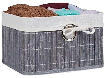 Relaxdays Aufbewahrungskorb, Stoffbezug, Bambus, rechteckig, Bad, Accessoires, Spielzeug, HxBxT: 20x31x31 cm, v. Farben | Accessoires, Spielzeug, HxBxT: 20 x 31 x 31 cm