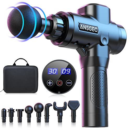 Pistola de Masaje Muscular, Pistola Masajeadora Muscular con 30 Niveles Ajustables, Potente, Ultra Silenciosos y Pantalla Táctil LCD,8 Cabezas Pistola Masaje para Relajación Recuperación Fatiga