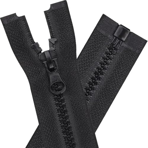 DOITEM Reißverschluss, 5 Stück Reißverschlüsse Plastik Kunststoff Zähne 5mm Mittelgrob Teilbar für Jacken (Schwarz, 55CM)
