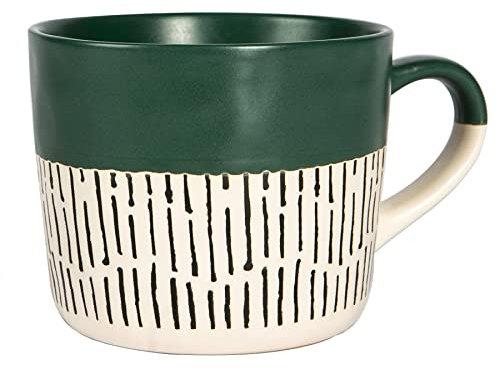Nicola Spring Ceramic Coffee Mug - 475ml - Sage Dipped Dash Stoneware Coffee Cups Dishwasher & Microwave Safe Large Tea Mugs for Hot Drinks, Hot Chocolate, Tea