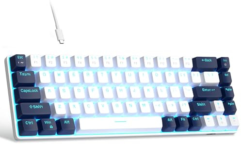 MageGee MK-Box Tragbare 60% mechanische Gaming-Tastatur, LED-Hintergrundbeleuchtung, kompakte Mini-Tastatur mit 68 Tasten, PC, Mac – Weiß/Blau