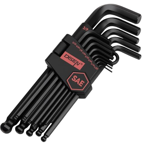 DISEN 13 Pieces Hex Key Allen Wrench Set SAE Size with Ball End, 1/20-3/8 Inch, Long Arm Ball Design, Chrome Vanadium Steel