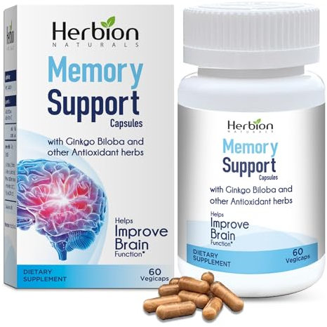 Herbion Naturals Memory Support Capsules, Help Improve Brain Function, Soothe Stress and Improve Mood, for Adults, 60 Vegicaps