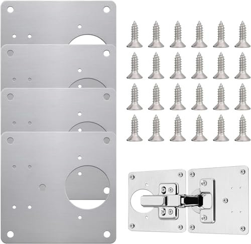 Scharnier Reparaturplatte, Edelstahl Scharnier Reparaturplatte,Küchenschrank Reparaturplatten mit Schrauben für die Reparatur von Tür Schrank Wohnmöbel Schublade Kisten Fenster (4 Stück)