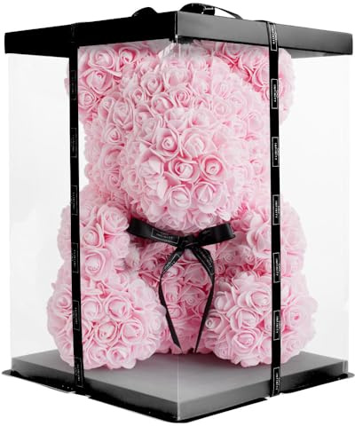 Infinity® Rosenbär Rosa 40cm – Handgefertigter Bär mit Geschenkbox & über 600 duftenden 3D-Rosen – Geschenk für Frauen, Geburtstag oder Jahrestag