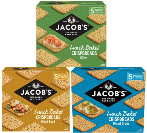 Jacob's Crispbreads Variety Bundle, Chive, Mixed Seed, Mixed Grain (3 x 190g)