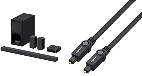 Sony HT-S40R - Barra de Sonido 5.1 (Sistema de Cine en Casa, Altavoces Traseros Inalámbricos, 600 W, Dolby Digital), Negro & Amazon Basics - Cable óptico de Audio Digital Toslink (1 m)