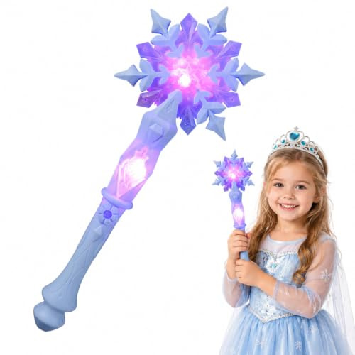 Alipis Light up Snowflake Wand: LED Glowing Princess Wand with Sound - Princess Wands for Kids Girls Christmas Birthday Party Cosplay Role Play Costume Accessories