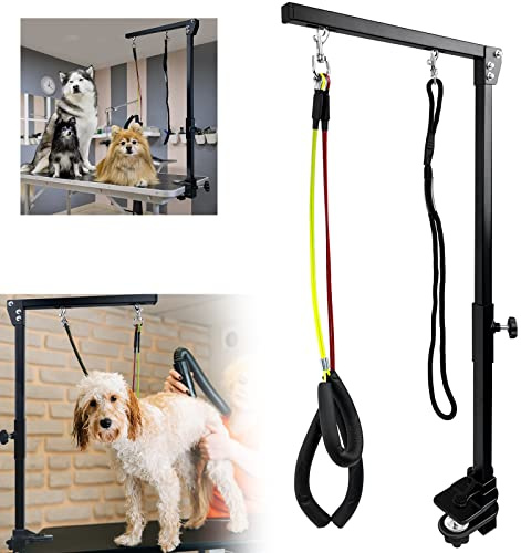 Aufun Haustier-Fellpflegearm mit Klemme, Verstellbar Hundepflege Bauchgurt, Faltbarer Tierpflegearm, höhenverstellbar für große und kleine Hunde, professionelle Tierpflege(2 Stück), Schwarz