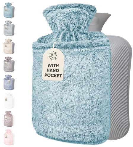 Qomfor Borsa Acqua Calda con Morbida Fodera in Peluche - 1,8L Grande Capienza - Boule Acqua Calda Premium per Alleviare il Dolore Muscolari, Dorsali, Mestruali e Calde Notti (Verde)