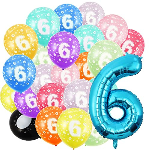 Geburtstag zahlen luftballon 6 und 20Pcs 30cm Luftballons- Blau Folienballon in 40-101cm Geburtstagsdeko - Ballon Zahl Deko zum Geburtstag fliegt mit Helium für Männer Frauen Geburtstagsparty