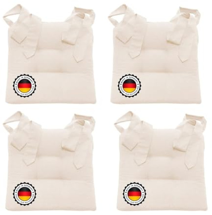 Bonvionn Vier Stuhlkissen Sitzpolster Schleifenband Auflage Stuhlauflage extra dick für Esszimmerstühle Indoor Outdoor (Elfenbein)