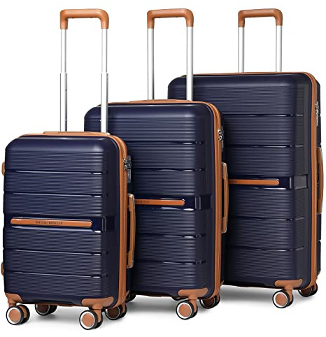British Traveller Koffer Trolleys Set Hartschalenkoffer 100% PP Handgepäck Koffer mit 8 Spinnerräder Rollkoffer Reisekoffer TSA-Schloss Neu Dunkelblau
