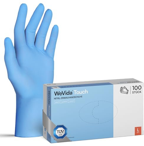 WeVida®Touch 100x Einweghandschuhe L, strapazierfähige reißfeste Gummihandschuhe, latexfrei, puderfrei Nitrilhandschuhe für Kochen, Reinigen, Tattoo & Nagelpflege