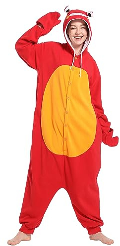 Dodheah Unisex Cangrejo Pijama Halloween Adulto Onesie Disfraces de Animales Monos de Navidad Ropa de Dormir Rojo M