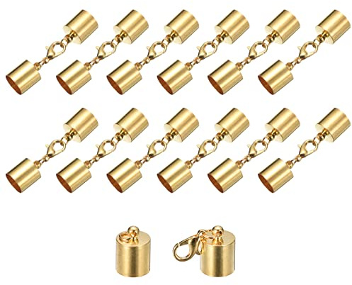 sourcing map 20 Stück Kettenverschluss 10mm Zylinder Endkappen Hellgold | Schmuck Verschluss, Mit Hummerverschluss Klammern, Für DIY Schmuckherstellung Leder Armbänder Selber Machen, Endkappen