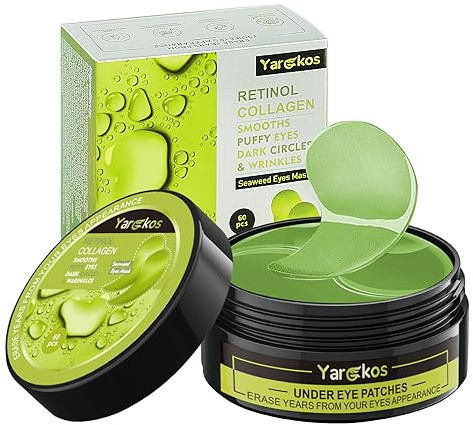Green Gold Undereye Mask (60 Pcs), Collagen Hydrating Gel Pads, Reduce Puffiness, 30 Pairs Under Eye Patches for Dark Circles Puffy Eyes Treatment, Wrinkle, Women Men Beauty Personal Skin Care Product