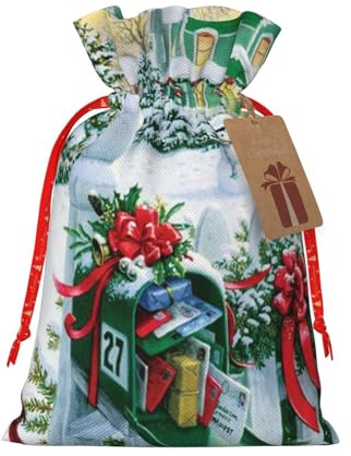 Premium Drawstring Burlap Christmas Mailbox And Gifts Gift Bag Small Candy Bags Burlap Sack Candy Cookies Sweet Pouch Goody Bags For Kids Holiday Xmas Party Favors
