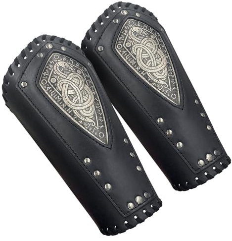 HiiFeuer Viking Geprägter Drache Kunstleder Armschützer, Mittelalterliche Vintage Söldner Arm Armschienen, Retro Ritter Fehdehandschuhe