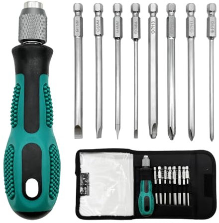 WAIZHIUA 8 in 1 Screwdriver Set - Magnetic Screwdriver with 8 Bits (PH0-PH3, 3-6mm) & Storage Bag, 4 Flat & 4 Cross Head, Ergonomic Handle for DIY, Electrical, Mechanical, and Home Repair