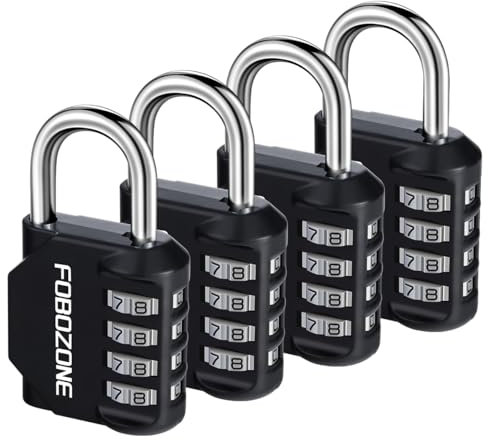 FOBOZONE - Candado de combinación de 4 dígitos para exteriores, impermeable, con código reajustable, para casillero de gimnasio, armario, cobertizo, cerrojo, puerta, caja de herramientas, cerradura de