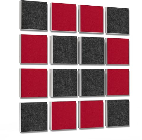 platino24 Akustikpaneele 16 Elemente 3D-Set Colore Quadrat 27,5 x 27,5 cm Multicolore I Schallabsorber aus Basotect G+ mit Akustikfilz I Schalldämmung Wand & Decke I Akustikelemente Wandpaneel