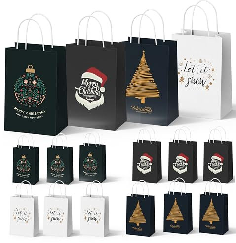 12 XXL Geschenktaschen Geschenktüten für Weihnachten: Große Weihnachtstüten ideal für Präsente & Geschenke Weihnachtstaschen