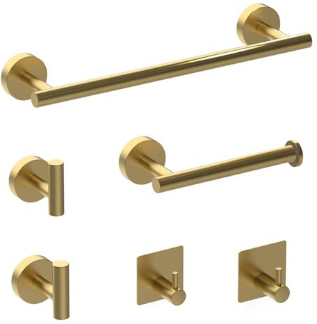 Porta Asciugamani Bagno da Parete, Set porta asciugamani bagno Acciaio Inox 304 da 6 pezzi, portasciugamani da parete e Portarotolo Carta Igienica e 2 ganci da parete e 2 Pezzi Ganci Adesivi per Bagno