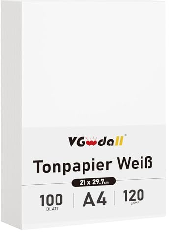 VGOODALL 100 Blatt Tonpapier A4, 50lb/120 g/m² Weiß Papier Fotokarton für Scrapbooking Gestalten von Karten Basteln