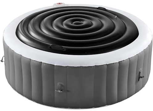 Tlswshsy Aufblasbare Whirlpool-Abdeckung, energiesparender Deckel für runden Whirlpool, faltbar, schützende Regenüberlaufabdeckung für aufblasbare Whirlpools im Freien, 150 cm, Schwarz