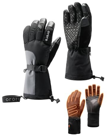 ORORO Beheizbare Handschuhe Damen Herren, 3-in-1 Elektrische Beheizte Handschuhe zum Motorrad Skifahren und Wandern - Ladegerät Nicht Enthalten (Schwarz & Grau,S)