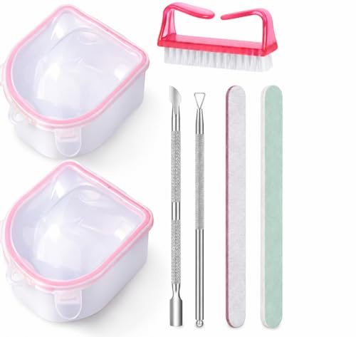 Nail Soaking Bowl Set – Gel Polish Remover Kit with Cuticle Tools, Nail Brush, Peeler, Pusher, Nail File & Buffer – 2x Hand Soak-Off Bowls for Manicure & Dip Powder Removal
